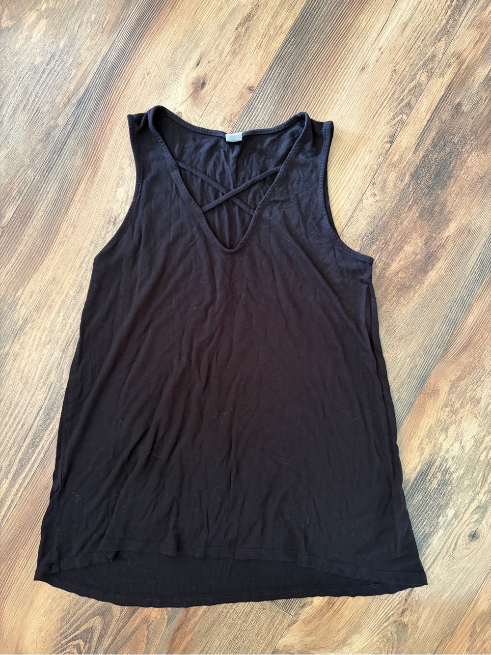Old Navy Black V-Neck Tank with Crisscross Detail